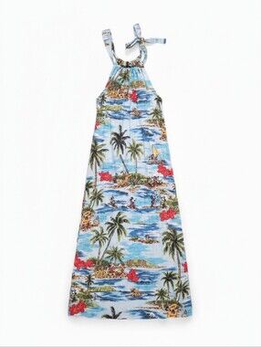 Tori Richard X DISNEY Light Blue Tropical Halter Maxi Dress